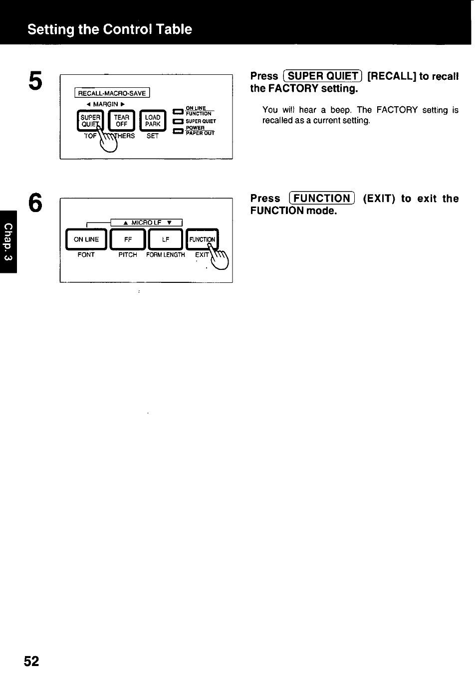 Setting the control table | Panasonic KX-P3123 User Manual | Page 52 / 116