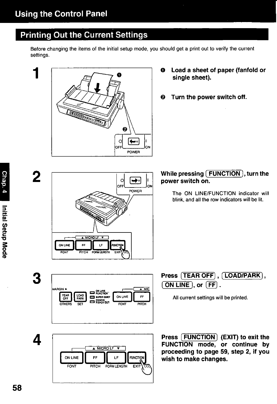 Printing out the current settings | Panasonic KX-P3123 User Manual | Page 58 / 116