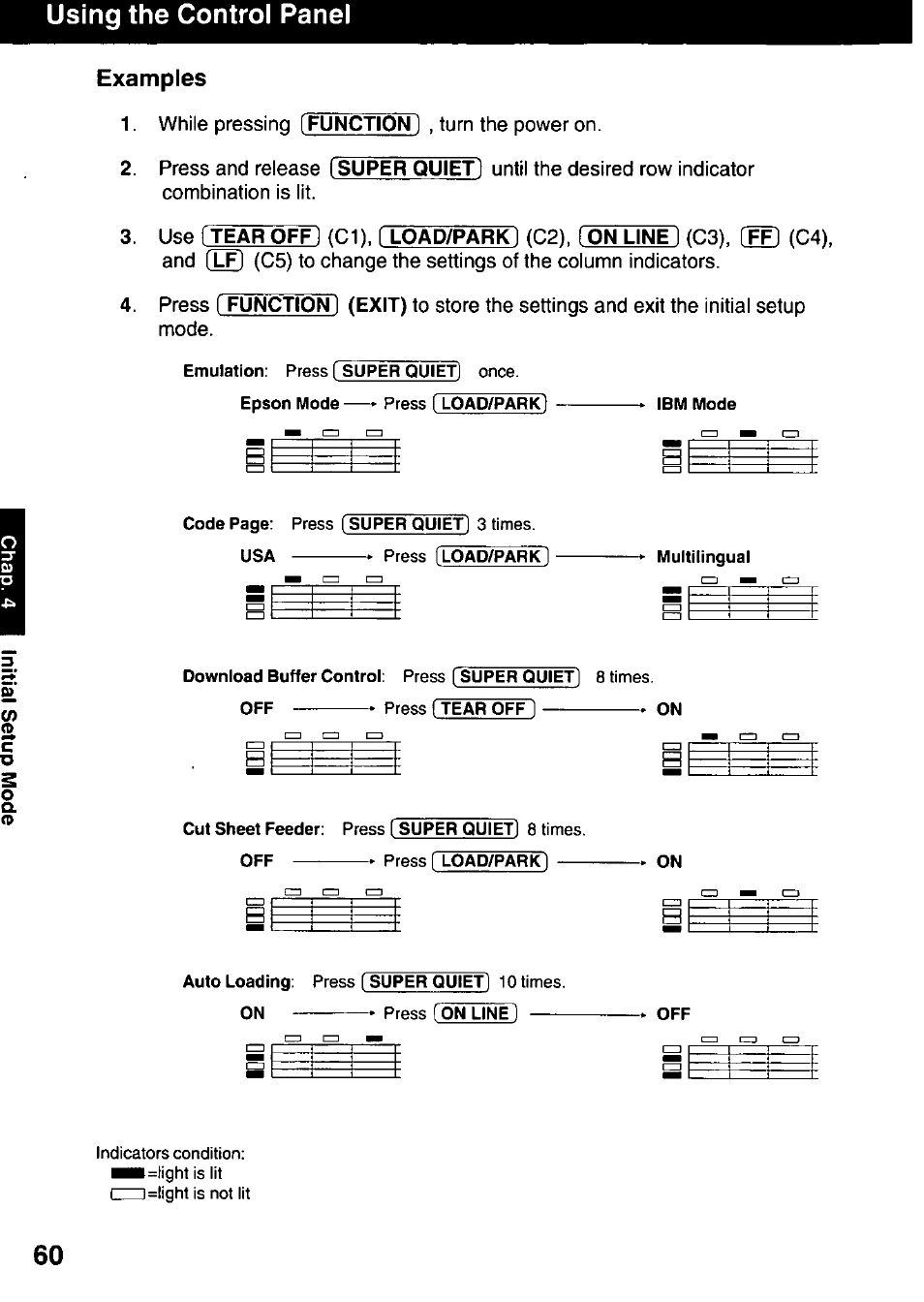 Examples, Using the control panel | Panasonic KX-P3123 User Manual | Page 60 / 116