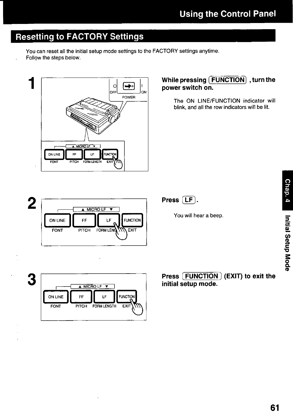 Resetting to factory settings | Panasonic KX-P3123 User Manual | Page 61 / 116