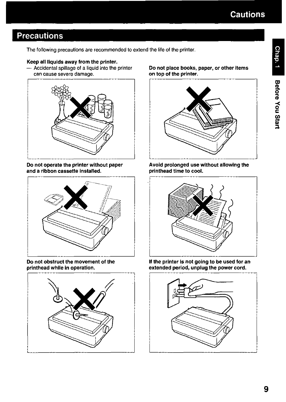 Precautions | Panasonic KX-P3123 User Manual | Page 9 / 116