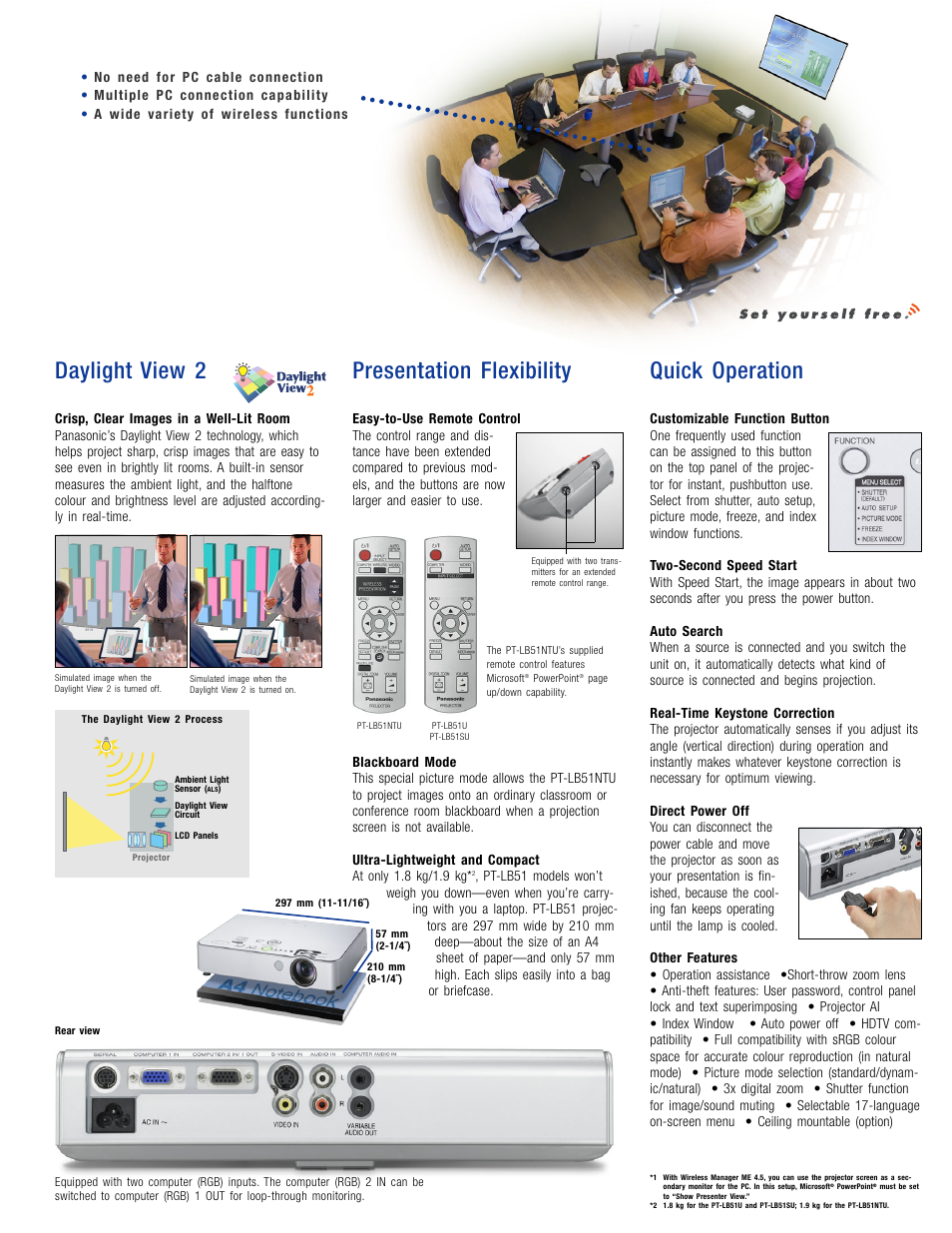 Daylight view 2, Presentation flexibility, Quick operation | Panasonic PT-LB51 Series User Manual | Page 3 / 4