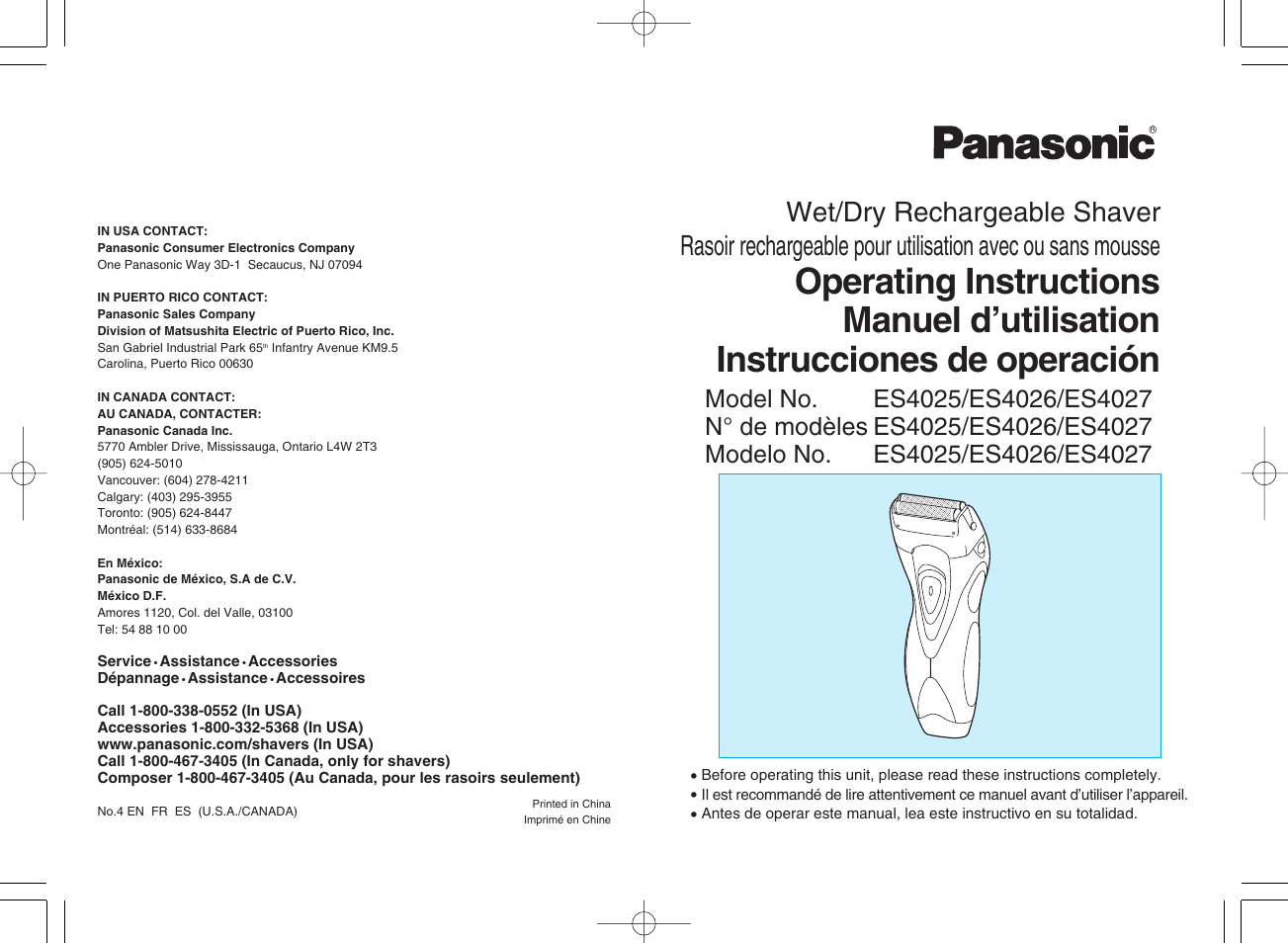 Panasonic ES4027 User Manual | 10 pages