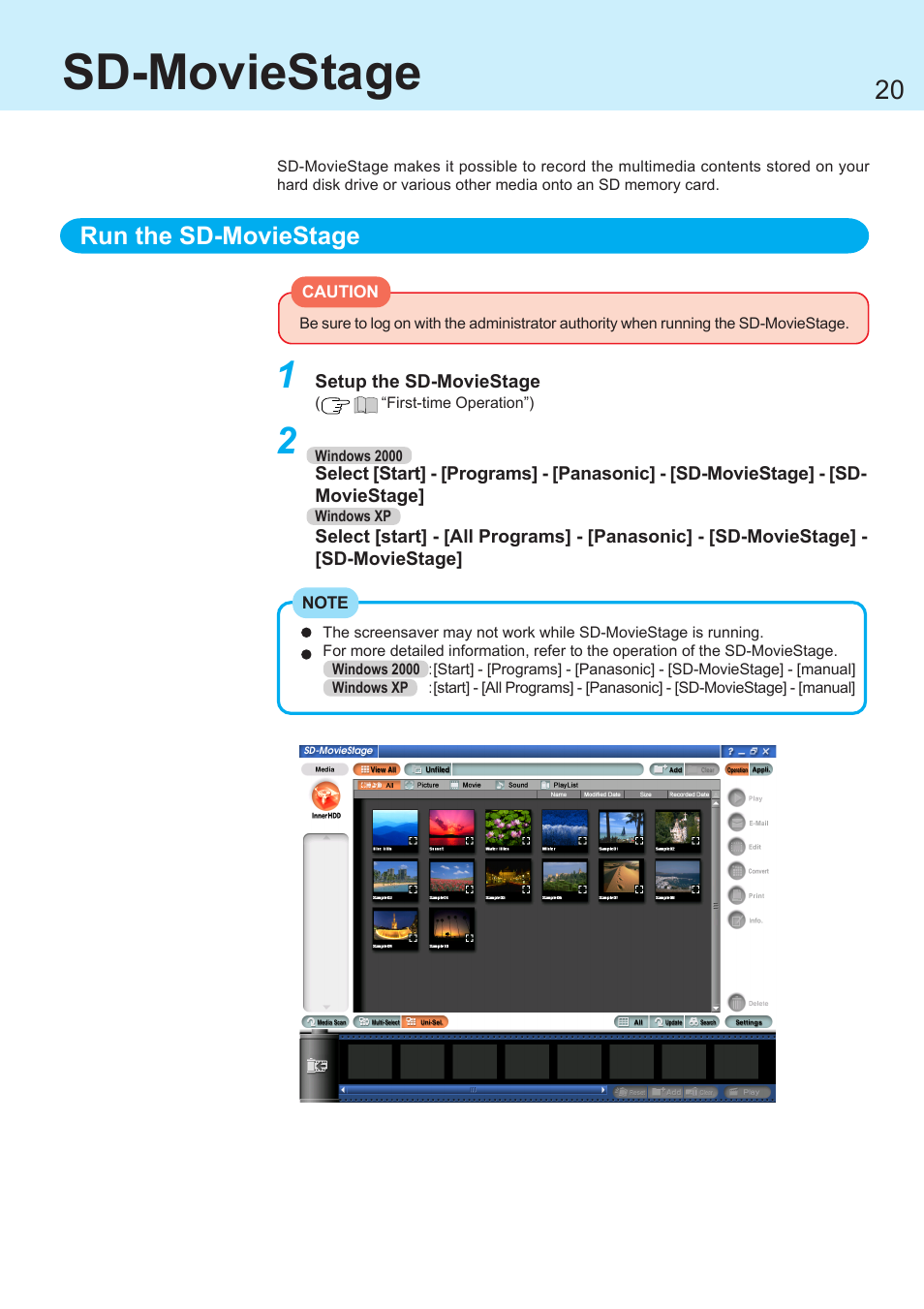 Sd-moviestage, Run the sd-moviestage | Panasonic CF-R1 User Manual | Page 20 / 52