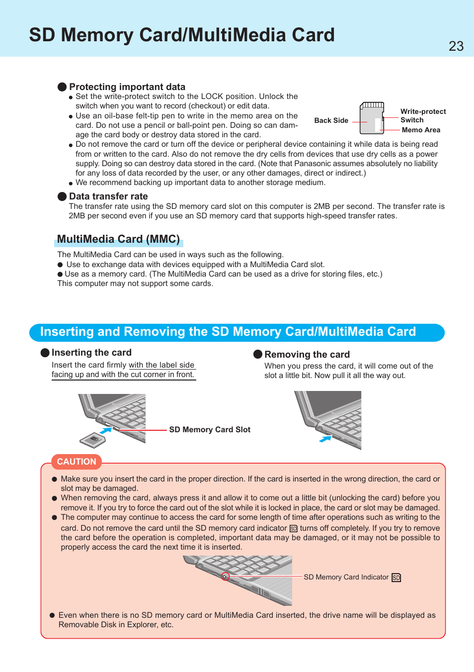 Multimedia card (mmc) | Panasonic CF-R1 User Manual | Page 23 / 52