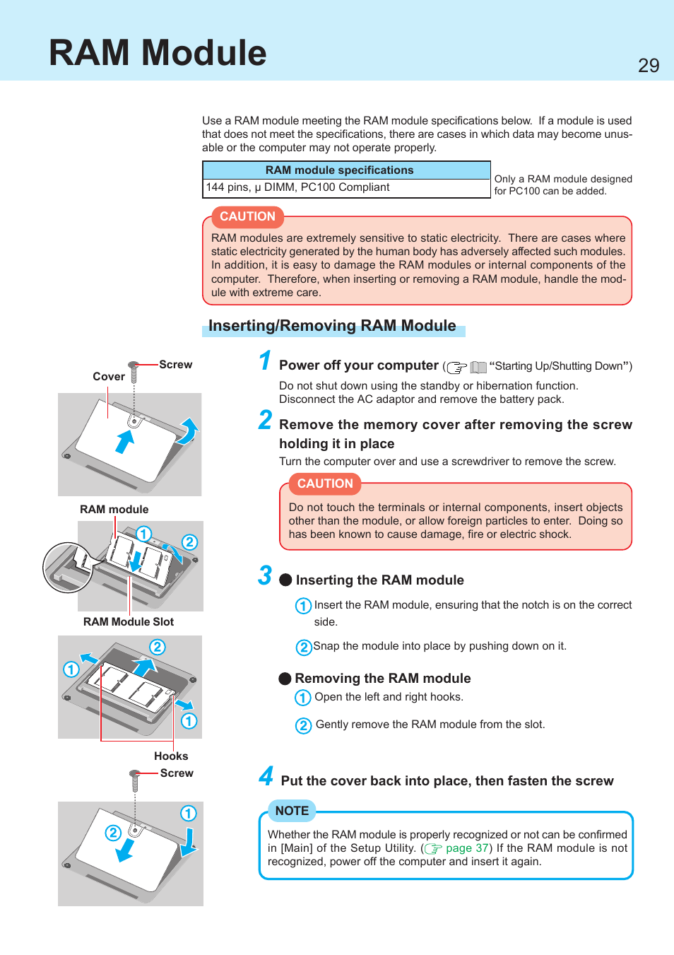 Ram module | Panasonic CF-R1 User Manual | Page 29 / 52