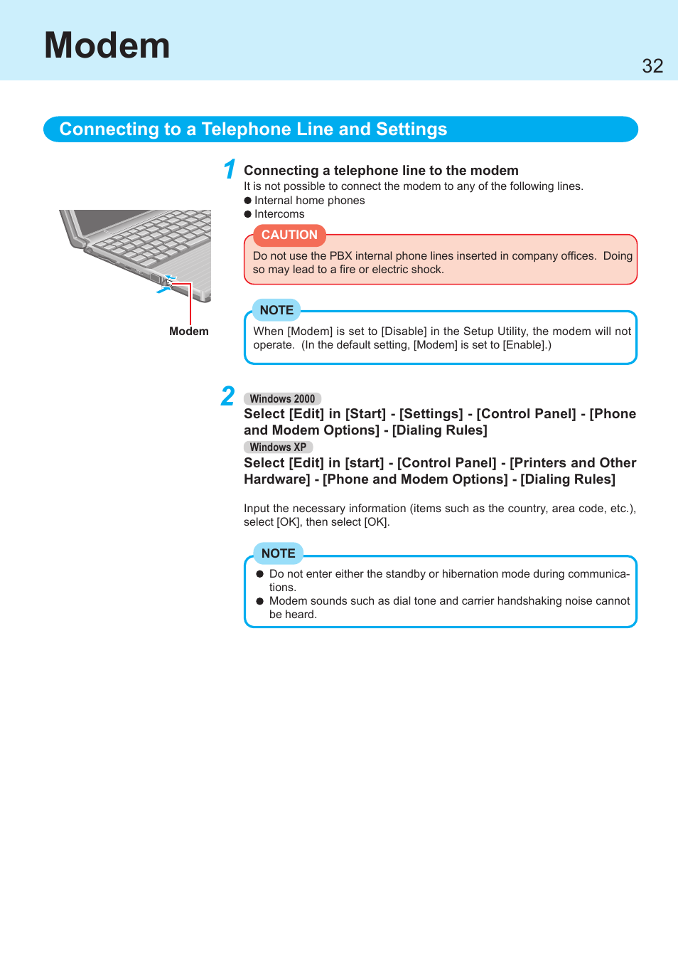 Modem | Panasonic CF-R1 User Manual | Page 32 / 52