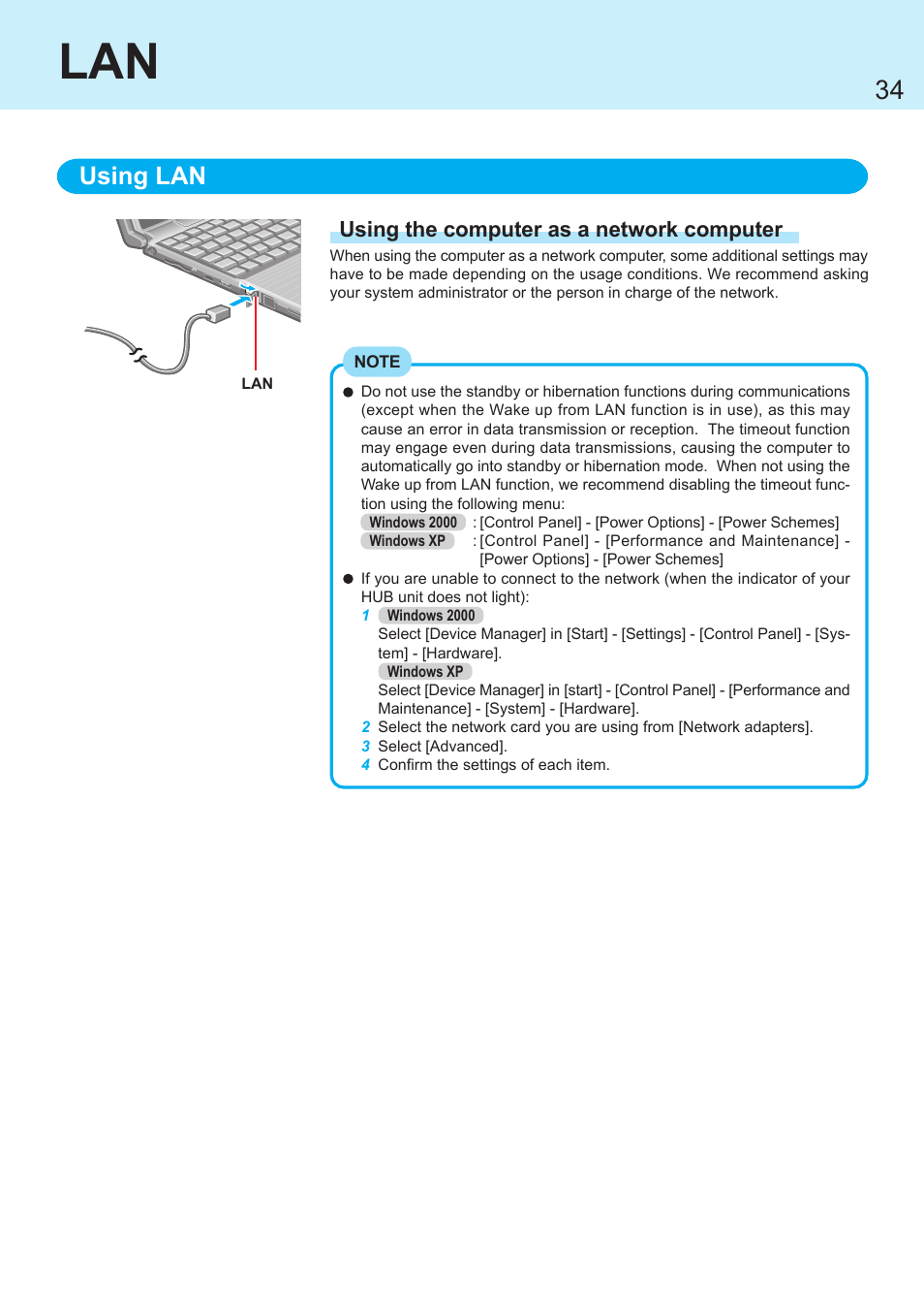 Using lan | Panasonic CF-R1 User Manual | Page 34 / 52