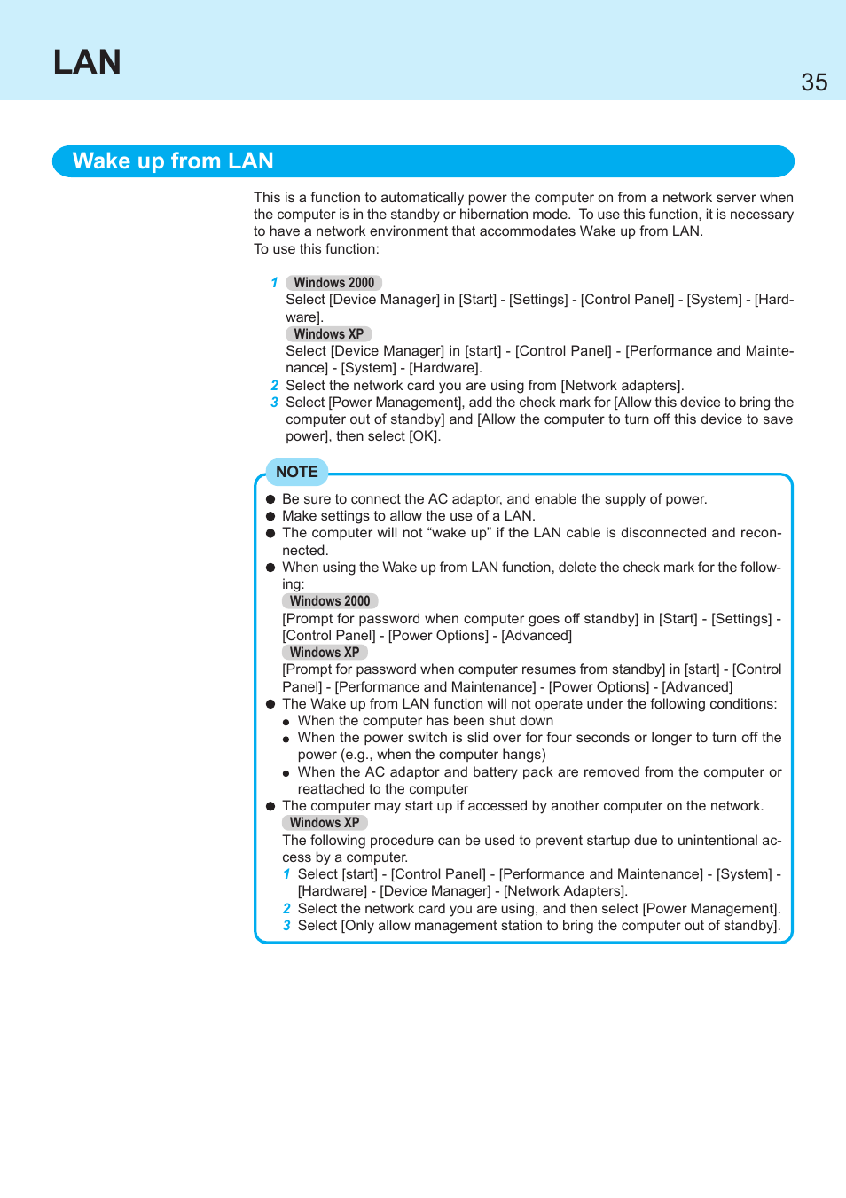 Wake up from lan | Panasonic CF-R1 User Manual | Page 35 / 52