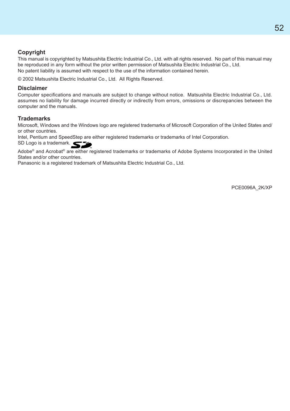 Panasonic CF-R1 User Manual | Page 52 / 52