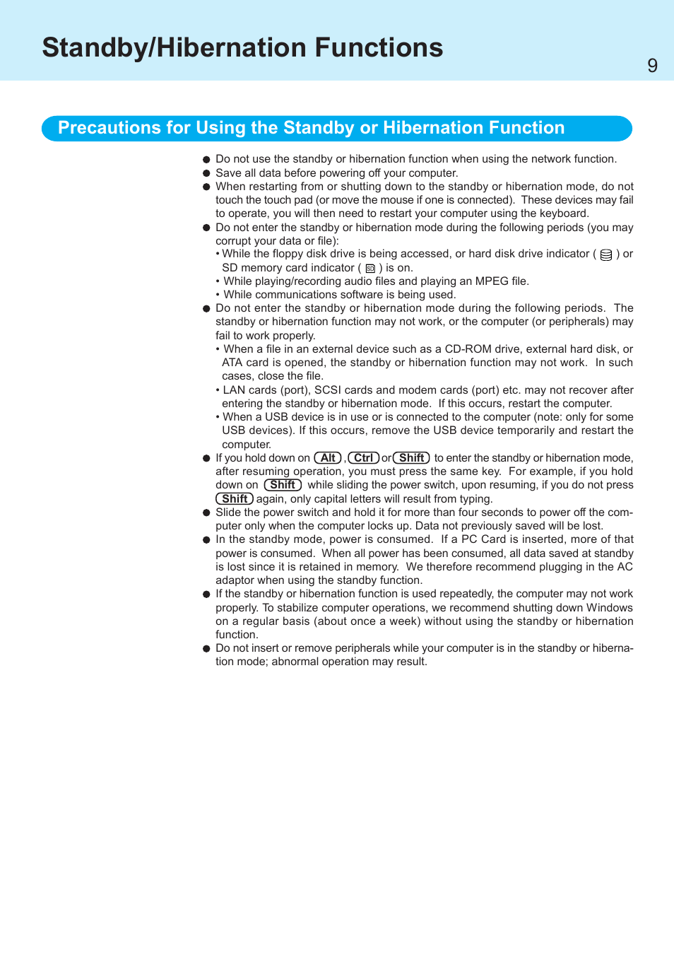 Standby/hibernation functions | Panasonic CF-R1 User Manual | Page 9 / 52