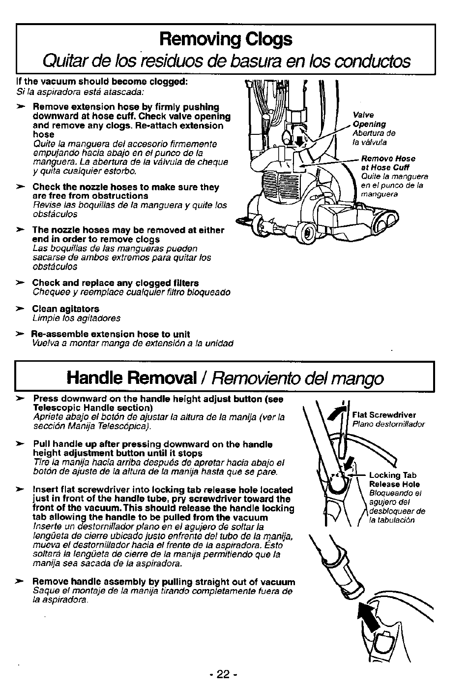 Removing clogs | Panasonic MC-V7581 User Manual | Page 22 / 28