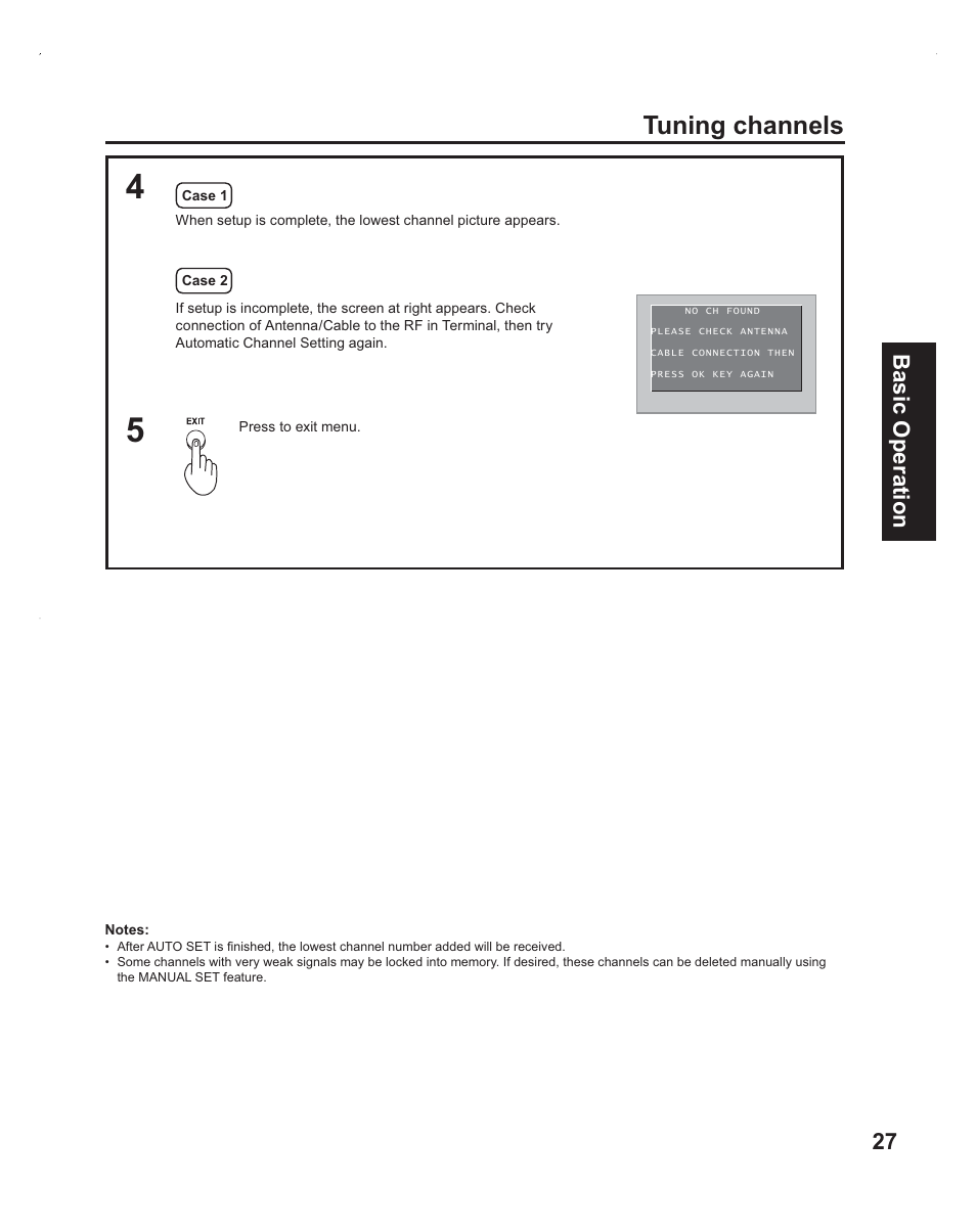 Tuning channels, 27 basic operation | Panasonic PT-60LC14 User Manual | Page 27 / 95