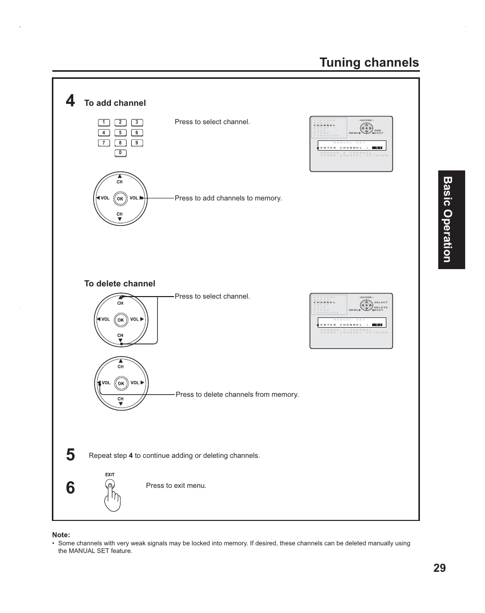 Tuning channels, 29 basic operation | Panasonic PT-60LC14 User Manual | Page 29 / 95