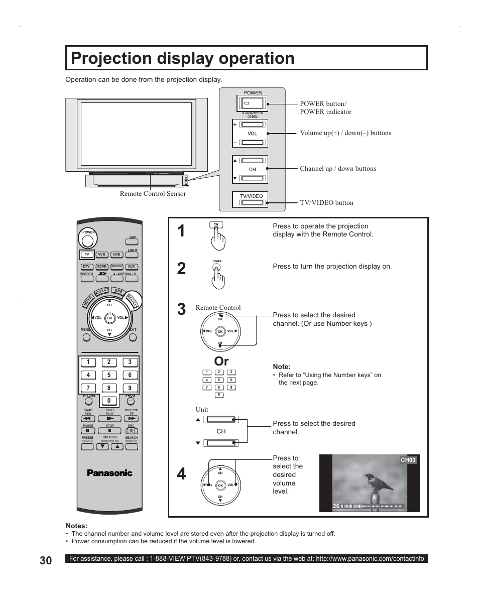 Projection display operation | Panasonic PT-60LC14 User Manual | Page 30 / 95