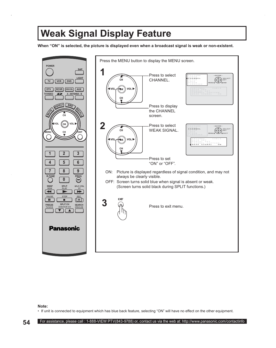 Weak signal display feature | Panasonic PT-60LC14 User Manual | Page 54 / 95