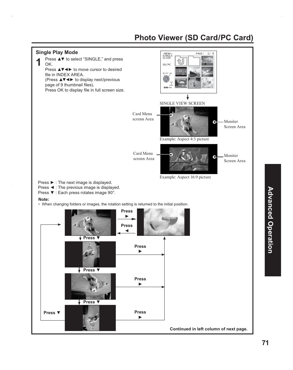 Photo viewer (sd card/pc card), 71 advanced op eration | Panasonic PT-60LC14 User Manual | Page 71 / 95