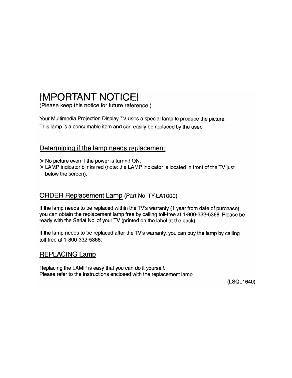 Important lamp info | Panasonic PT-60LC14 User Manual | Page 89 / 95