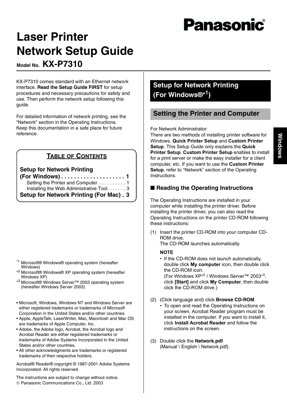 Panasonic KX-P7310 User Manual | 4 pages