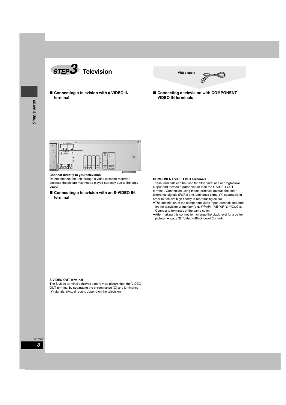 Step 3 television, Step, Television | Panasonic RQT7089-3P User Manual | Page 8 / 40