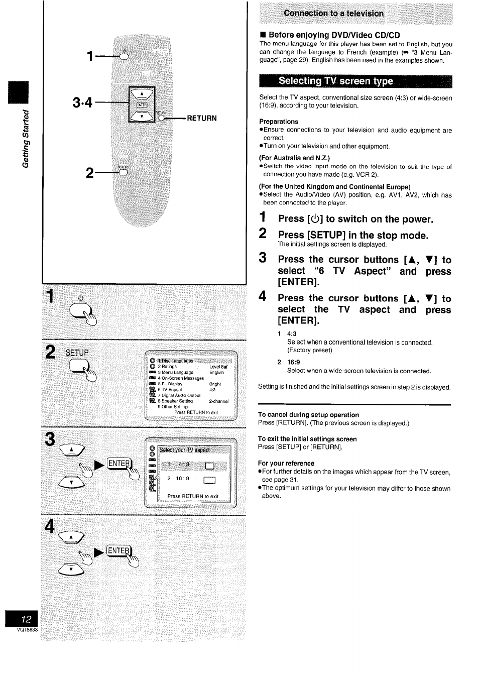 Connection to a television, A, t | Panasonic DVD-RV40 EN User Manual | Page 12 / 44