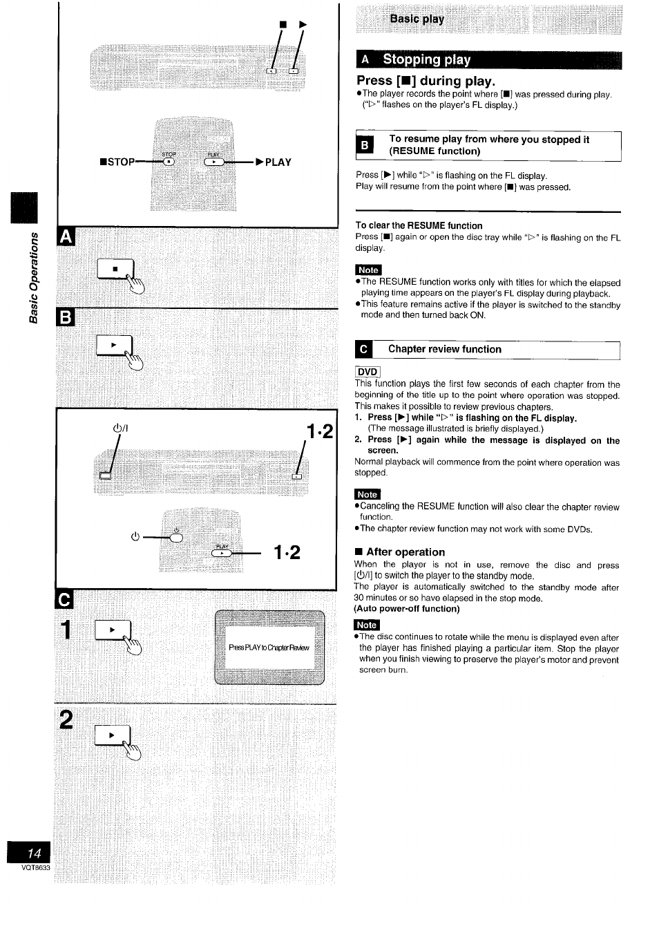 Basic play, A stopping play, Press [■] during play | Stopping play | Panasonic DVD-RV40 EN User Manual | Page 14 / 44