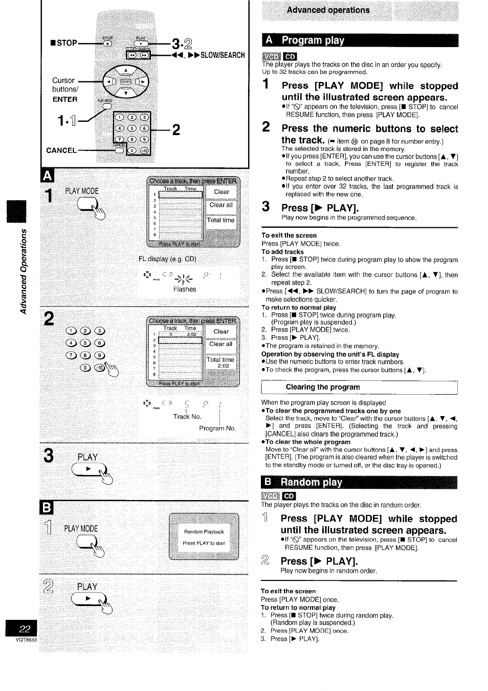 A program play, 2 press the numeric buttons to select, 3 press [► play | I press [► play, Program play | Panasonic DVD-RV40 EN User Manual | Page 22 / 44