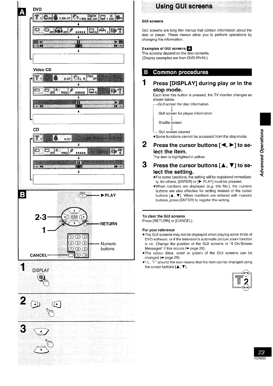 Press [display] during play or in the stop mode, Press the cursor buttons [◄, ►] to select the item, 2 n gd . 03 | Using gui screens | Panasonic DVD-RV40 EN User Manual | Page 23 / 44