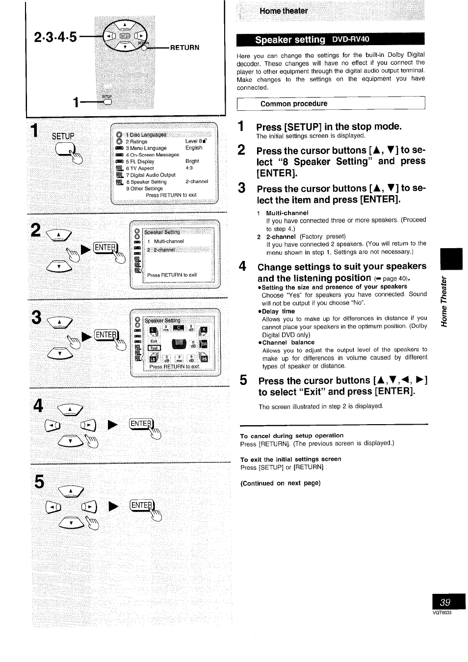 Setup, 3 c t, A , t | Panasonic DVD-RV40 EN User Manual | Page 39 / 44