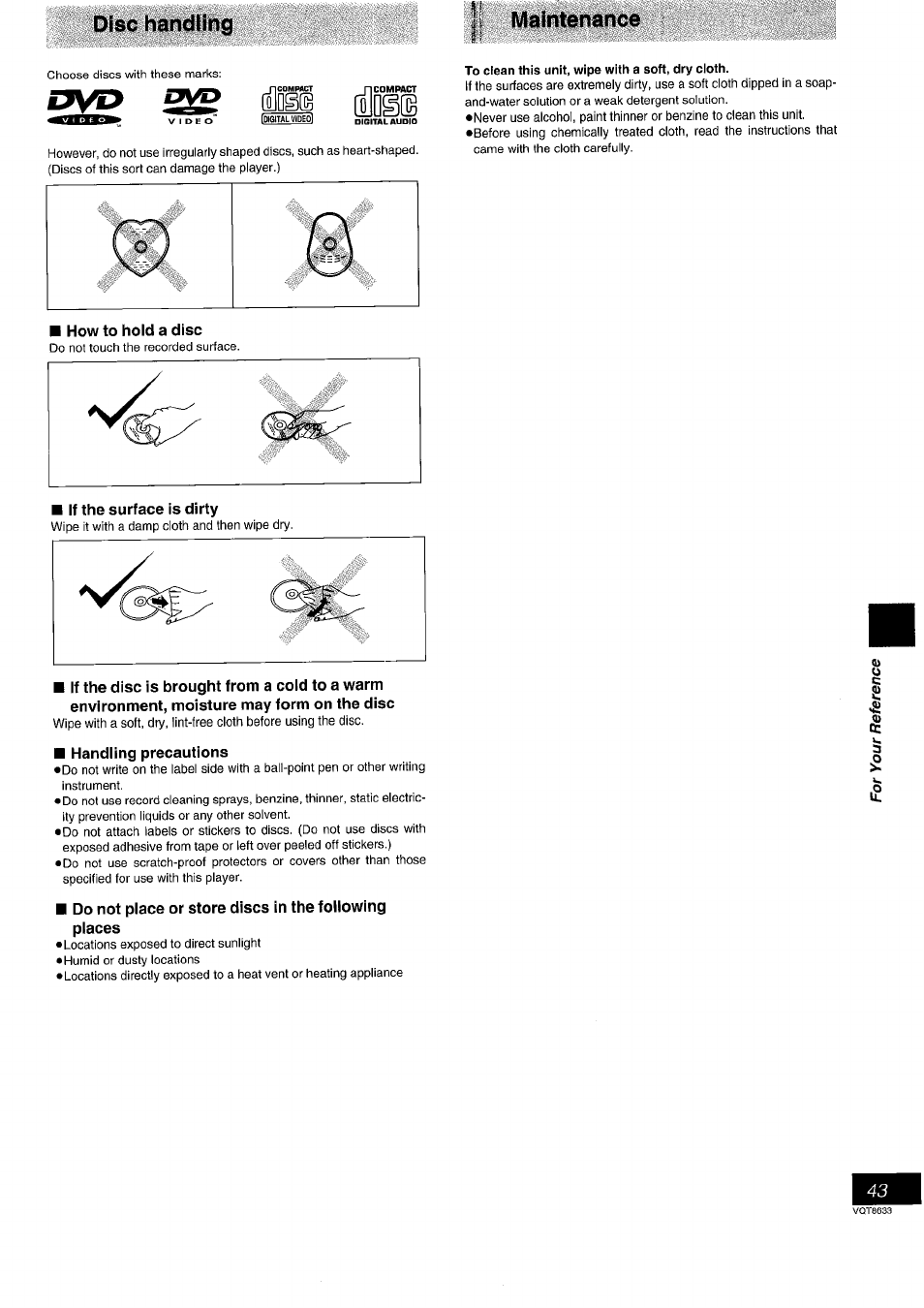 Disc handling maintenance | Panasonic DVD-RV40 EN User Manual | Page 43 / 44