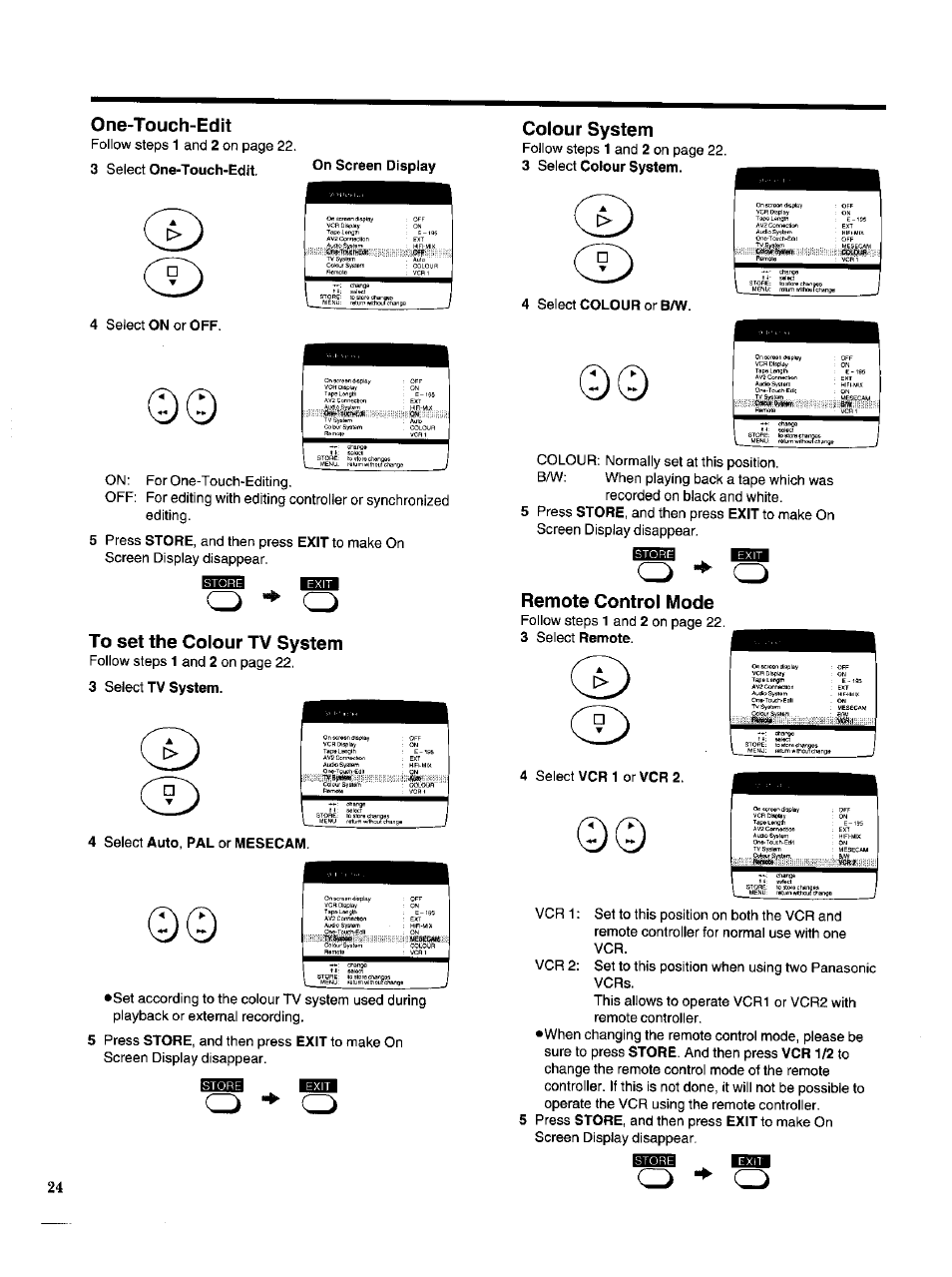 One-touch-edit, To set the colour tv system, Colour system | Remote control mode | Panasonic NV-HS950AM User Manual | Page 24 / 48