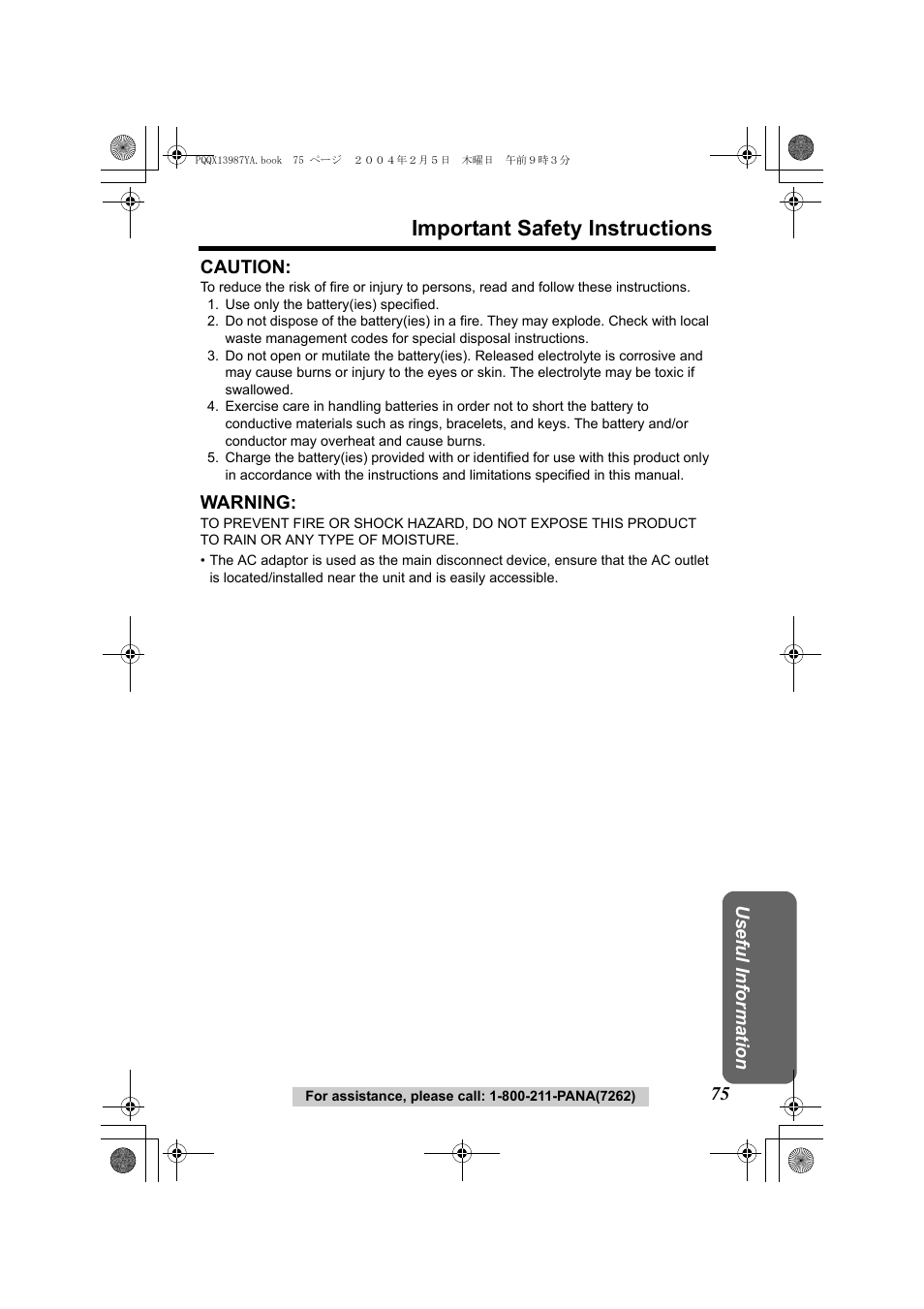 Important safety instructions | Panasonic KX-TG2346 User Manual | Page 75 / 84