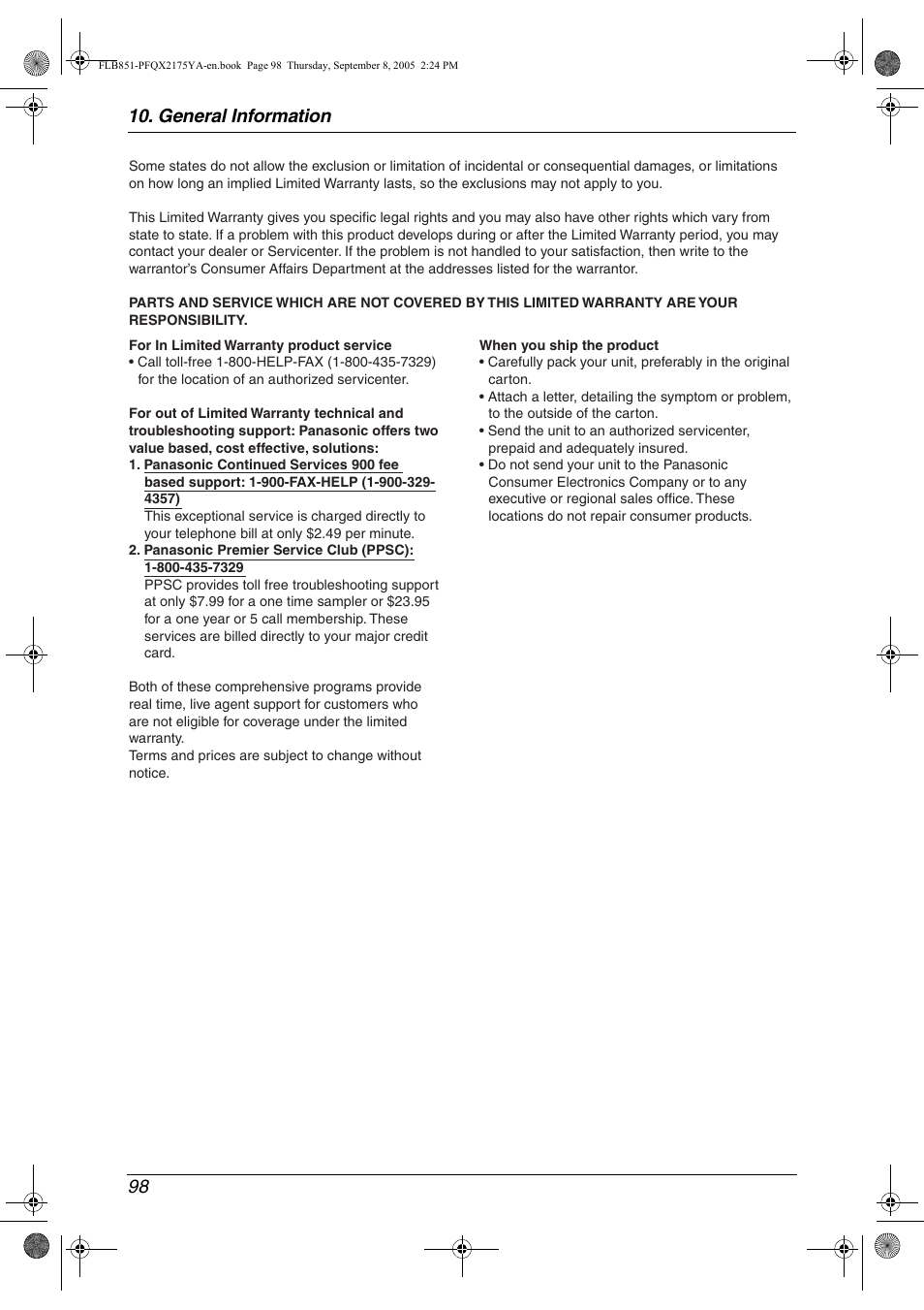 General information 98 | Panasonic KX-FLB851 User Manual | Page 100 / 110
