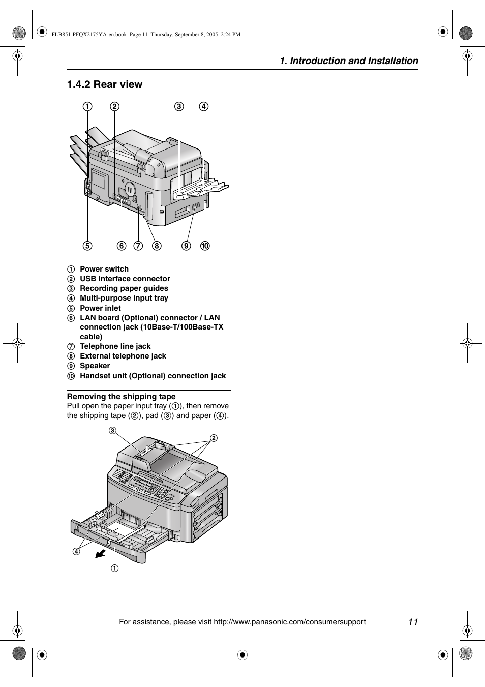 2 rear view | Panasonic KX-FLB851 User Manual | Page 13 / 110
