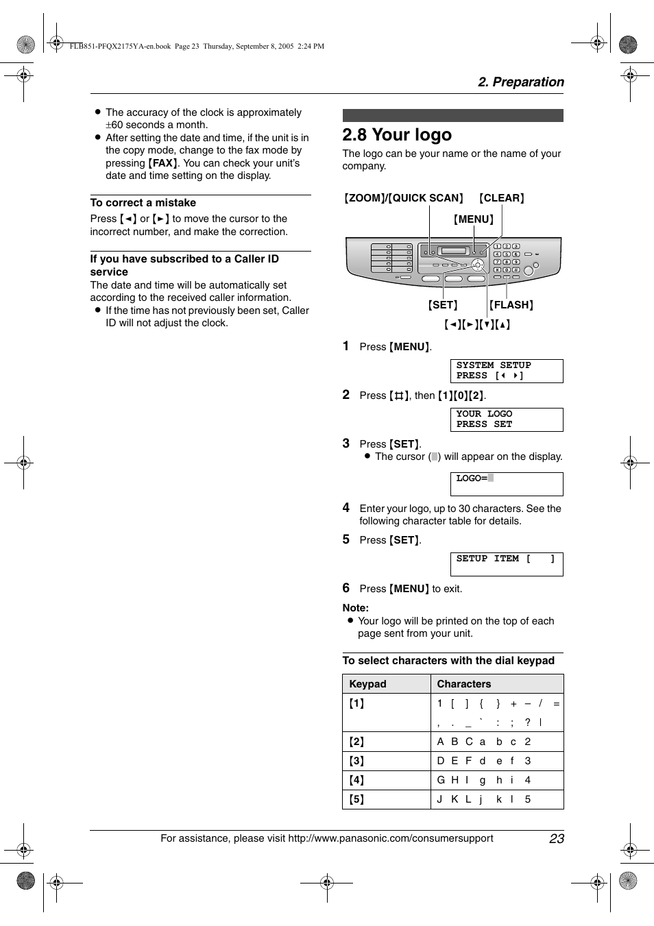 8 your logo, Your logo, 8 your logo | Preparation 23 | Panasonic KX-FLB851 User Manual | Page 25 / 110