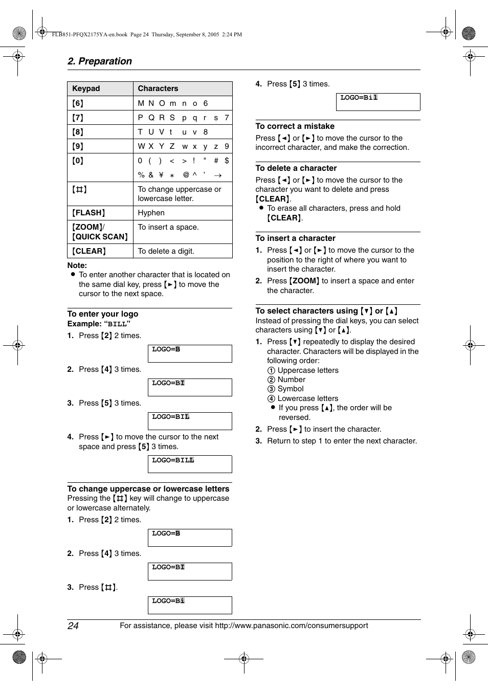 Preparation 24 | Panasonic KX-FLB851 User Manual | Page 26 / 110