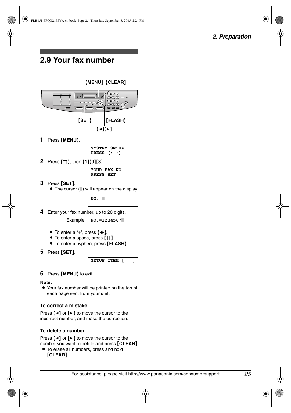 9 your fax number, Your fax number, 9 your fax number | Panasonic KX-FLB851 User Manual | Page 27 / 110