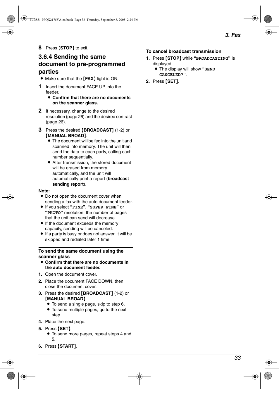 Receiving faxes, Fax 33 8 | Panasonic KX-FLB851 User Manual | Page 35 / 110