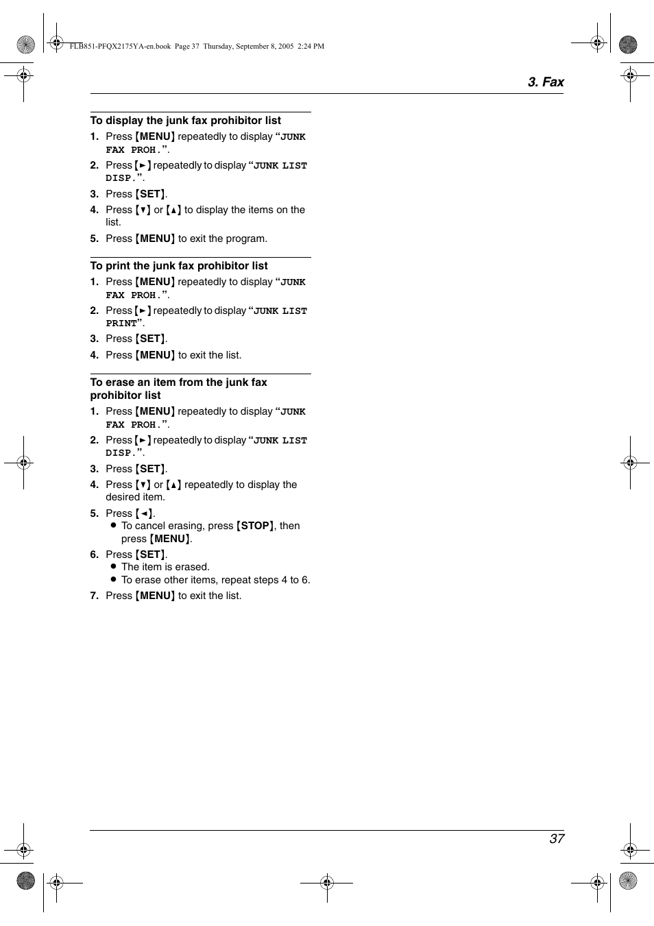 Fax 37 | Panasonic KX-FLB851 User Manual | Page 39 / 110
