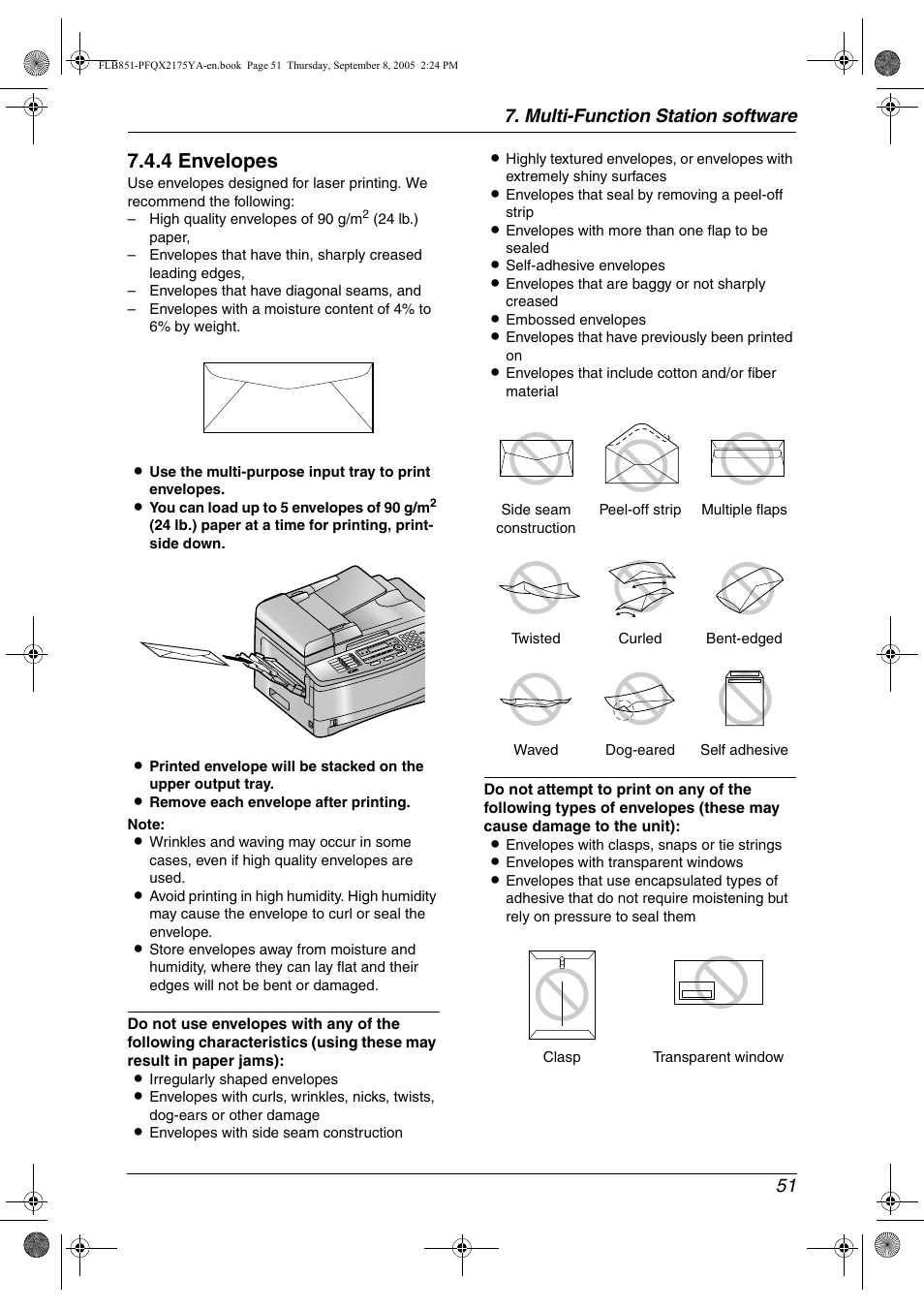 4 envelopes, Multi-function station software 51 | Panasonic KX-FLB851 User Manual | Page 53 / 110