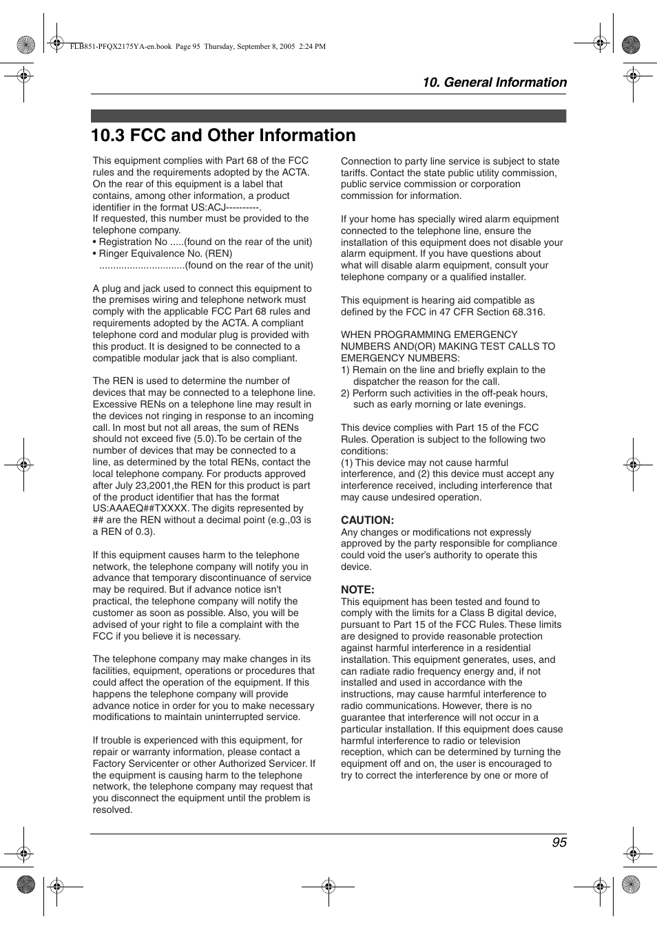 Fcc and other information, 3 fcc and other information, 3 fcc and other information | General information 95 | Panasonic KX-FLB851 User Manual | Page 97 / 110