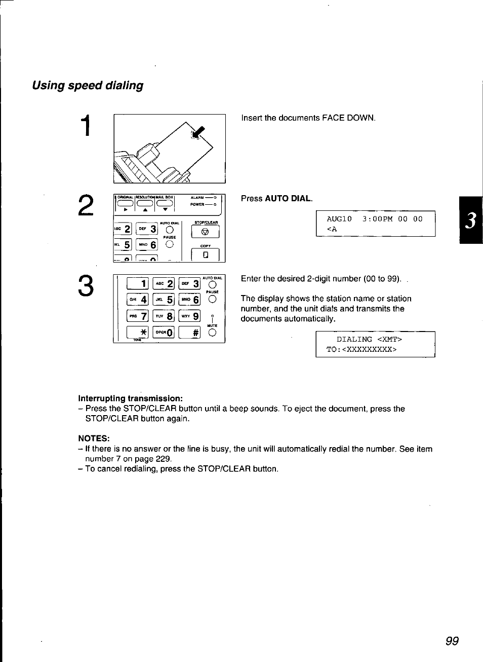 Interrupting transmission, Notes | Panasonic KX-F3100 User Manual | Page 101 / 248