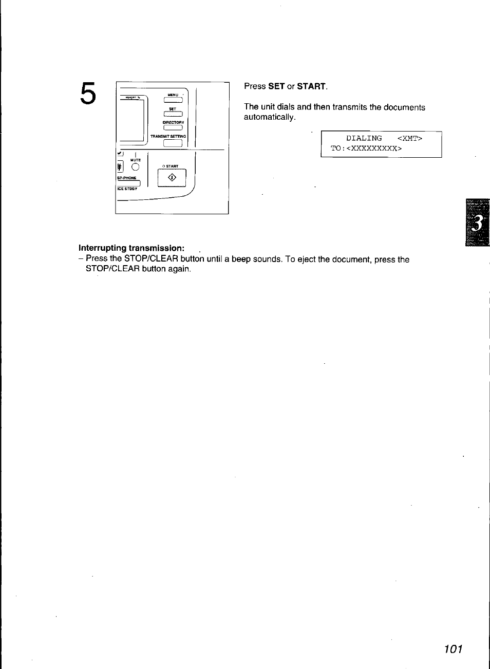 Interrupting transmission | Panasonic KX-F3100 User Manual | Page 103 / 248