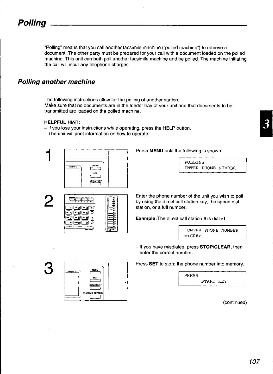 Helpful hint, Polling | Panasonic KX-F3100 User Manual | Page 109 / 248
