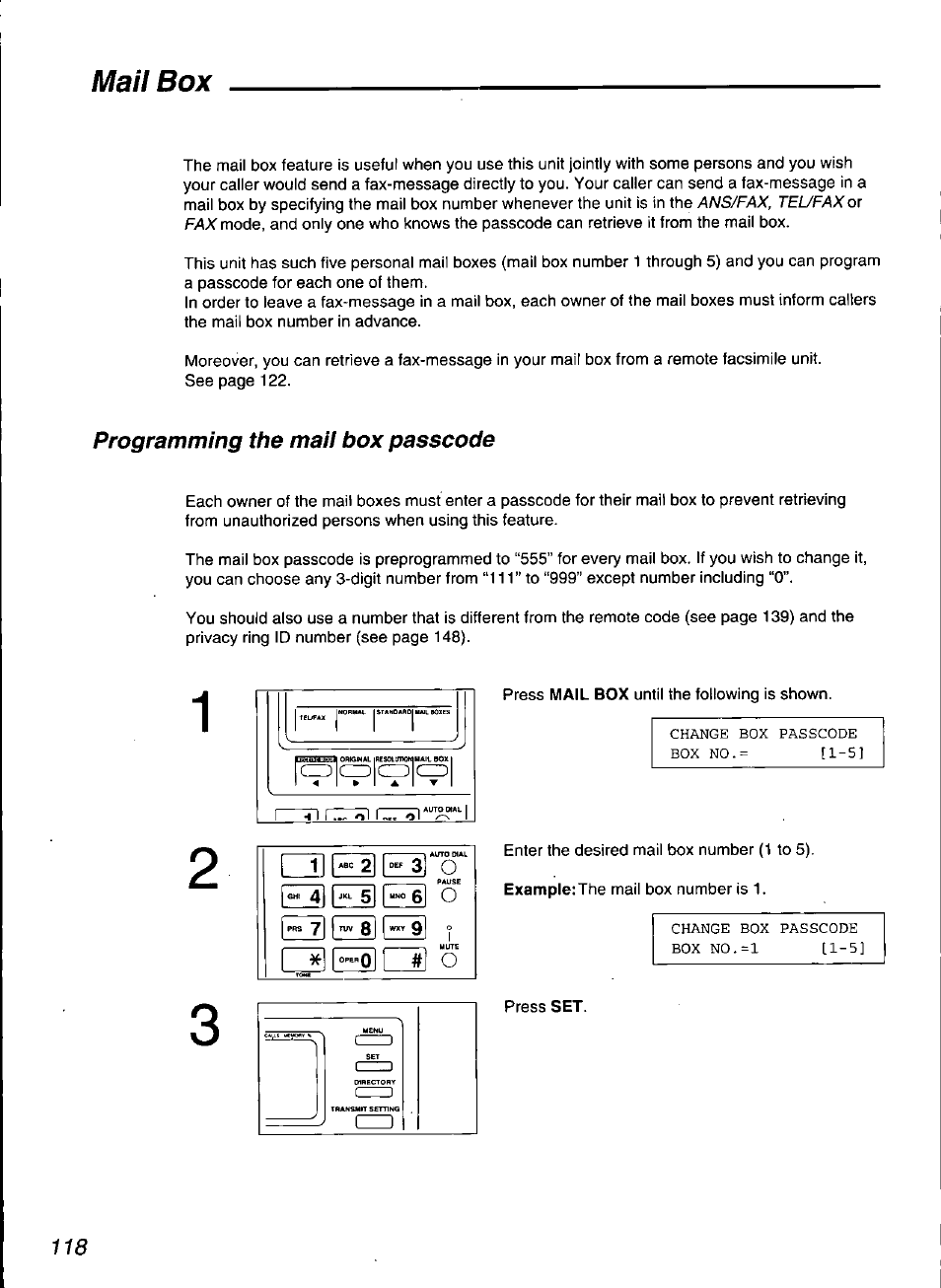 Mail box | Panasonic KX-F3100 User Manual | Page 120 / 248