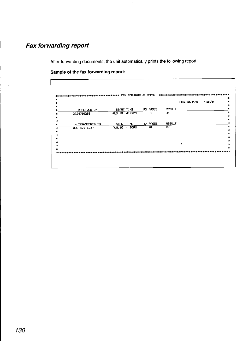 Fax forwarding report | Panasonic KX-F3100 User Manual | Page 132 / 248