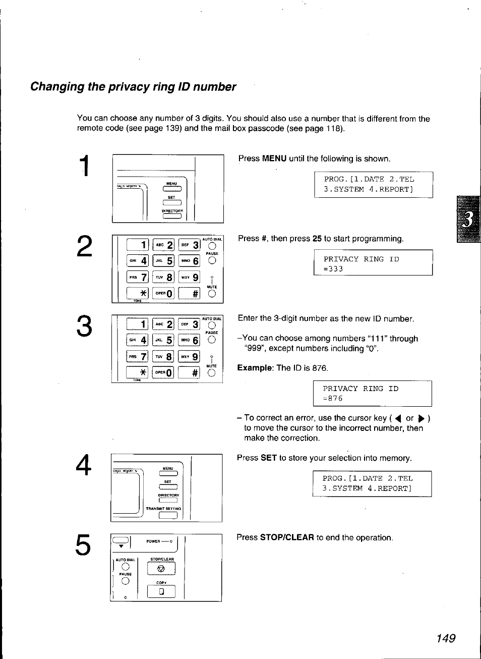 Changing the privacy ring id number | Panasonic KX-F3100 User Manual | Page 151 / 248