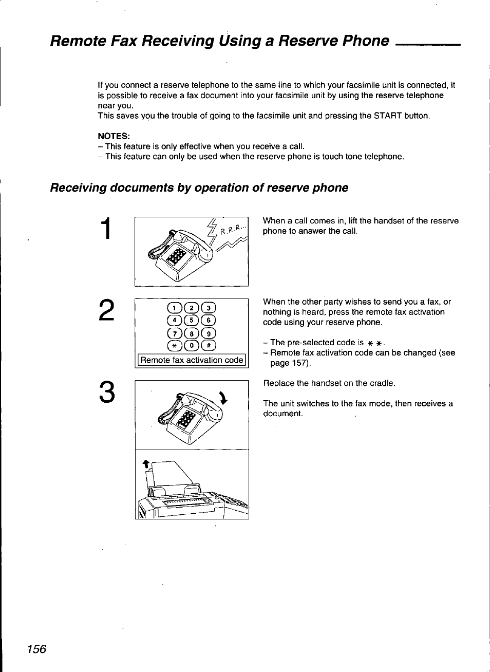 Remote fax receiving using a reserve phone | Panasonic KX-F3100 User Manual | Page 158 / 248
