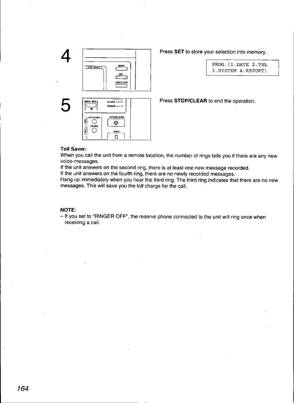 Toll saver, Note | Panasonic KX-F3100 User Manual | Page 166 / 248