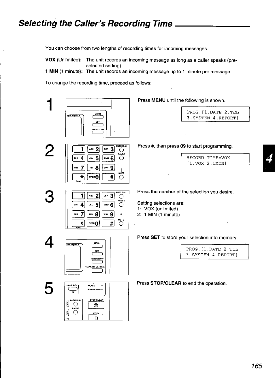 Selecting the caller’s recording time | Panasonic KX-F3100 User Manual | Page 167 / 248
